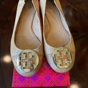 Tory Burch Reva Ballet Flat Snake Cap Toe Metal: Women’s Designer Shoes, Size 11